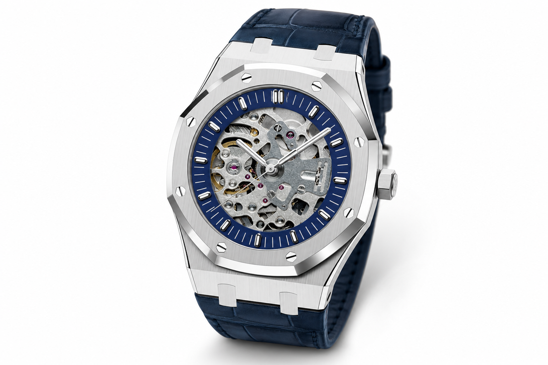 Royal Frame Open Heart Blue – von Hand montierte Uhr, Gehäuse aus 316L-Edelstahl 41 mm