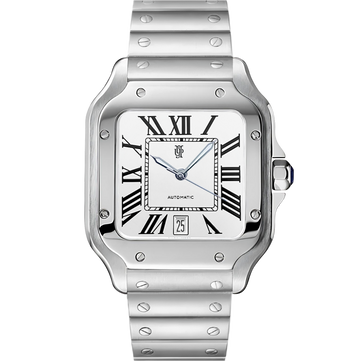 Santiko Steel White – ročno sestavljena ura po meri, ohišje iz 316L jekla 38 mm