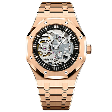 Royal Frame Skeleton Rose – ročno sestavljena ura po meri, ohišje iz 316L jekla 41 mm