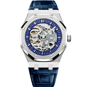 Royal Frame Open Heart Blue – ročno sestavljena ura po meri, ohišje iz 316L jekla 41 mm
