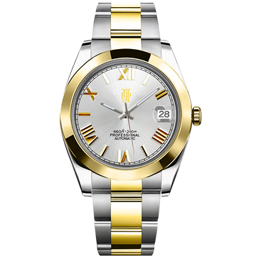 Crown Date Imperial Silver – ročno sestavljena ura po meri, ohišje iz 316L jekla 36 / 40 mm