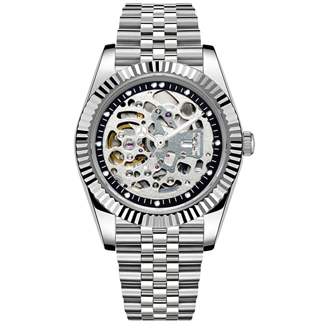 Crown Date Skeleton Silver