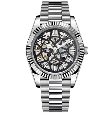 Crown Date Skeleton Web – ročno sestavljena ura po meri, ohišje iz 316L jekla 36 / 40 mm