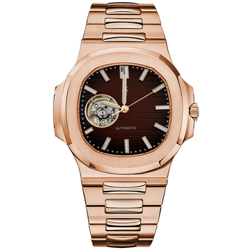 Nautora Rose Brown Open Heart – ročno sestavljena ura po meri, ohišje iz 316L jekla 40 mm