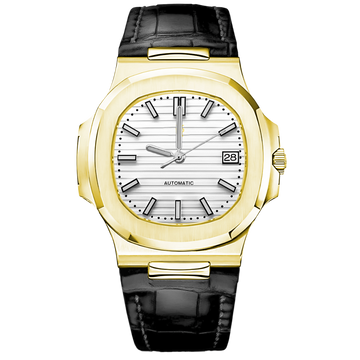 Nautora Gold White Leather – ročno sestavljena ura po meri, ohišje iz 316L jekla 40 mm