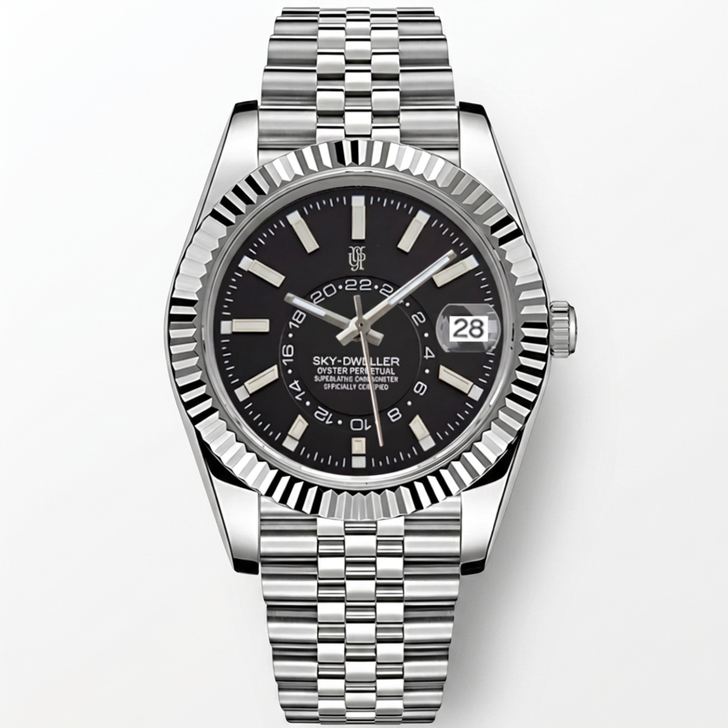 Aerolux Noir Steel – von Hand montierte Uhr, Gehäuse aus 316L-Edelstahl 36 / 40 mm