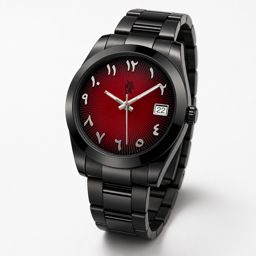 Crown Date Crimson Shadow – ročno sestavljena ura, studijski posnetek