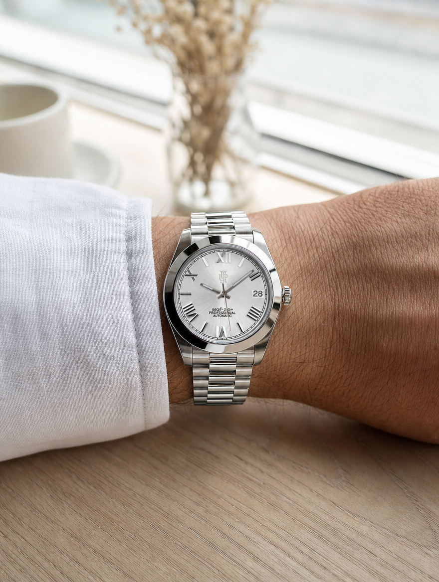 Crown Date Silver Roman na zapestju