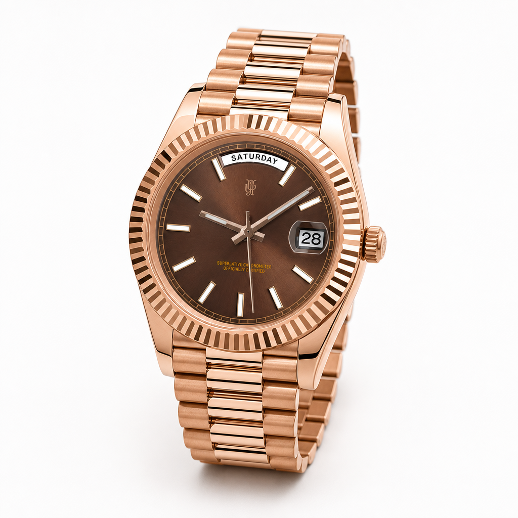 Daylux Copper Dawn – ročno sestavljena ura, studijski posnetek