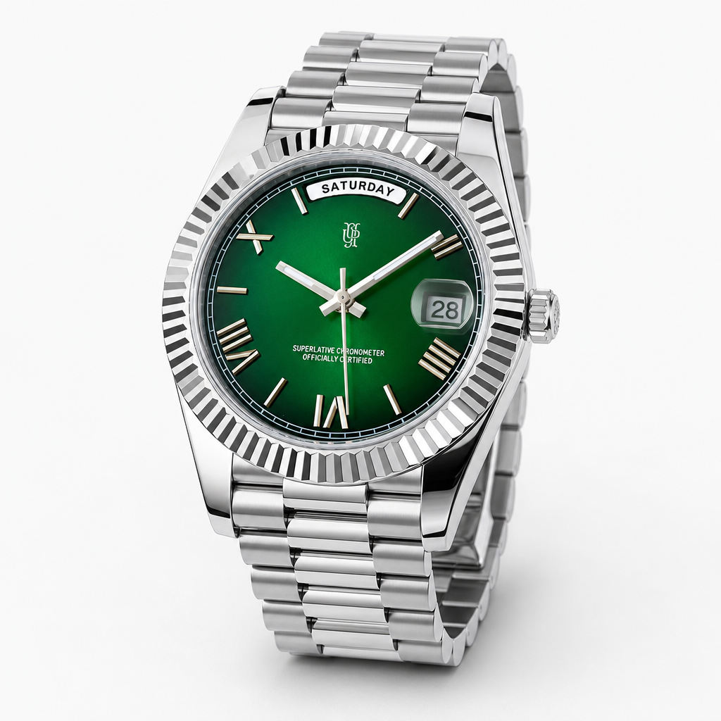 Daylux Roman Emerald – von Hand montierte Uhr, Gehäuse aus 316L-Edelstahl 40 mm