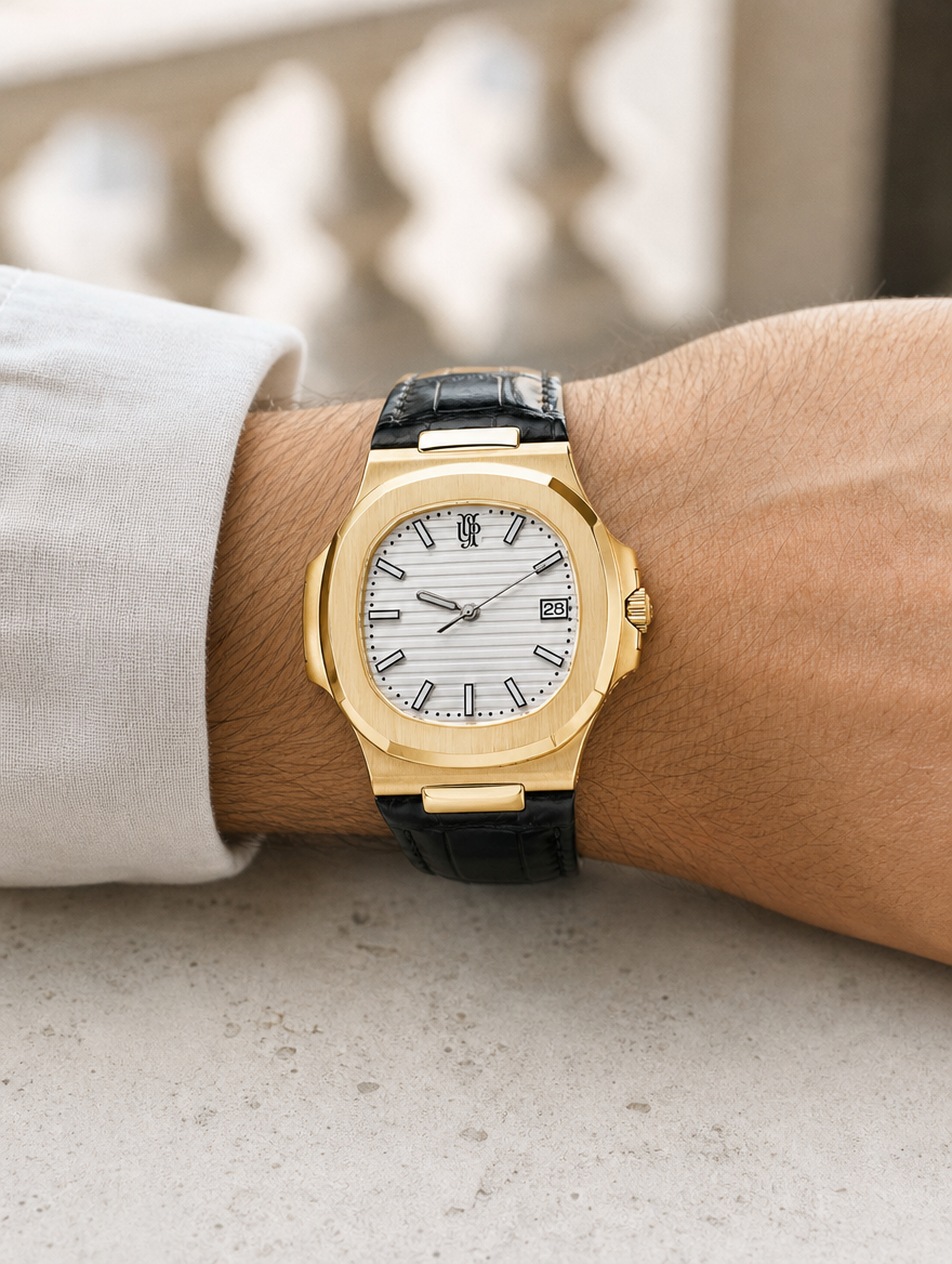 Nautora Gold White Leather na zapestju
