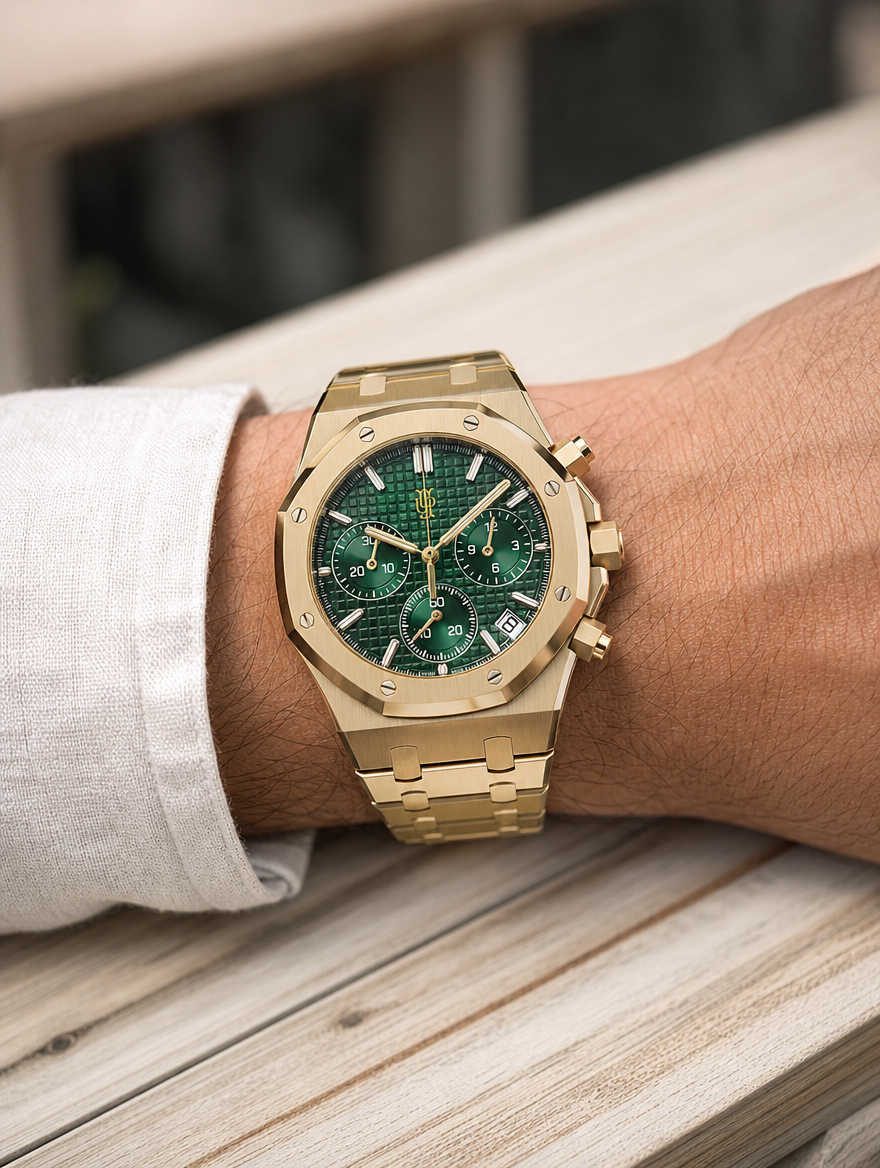 Royal Frame Chrono Green na zapestju