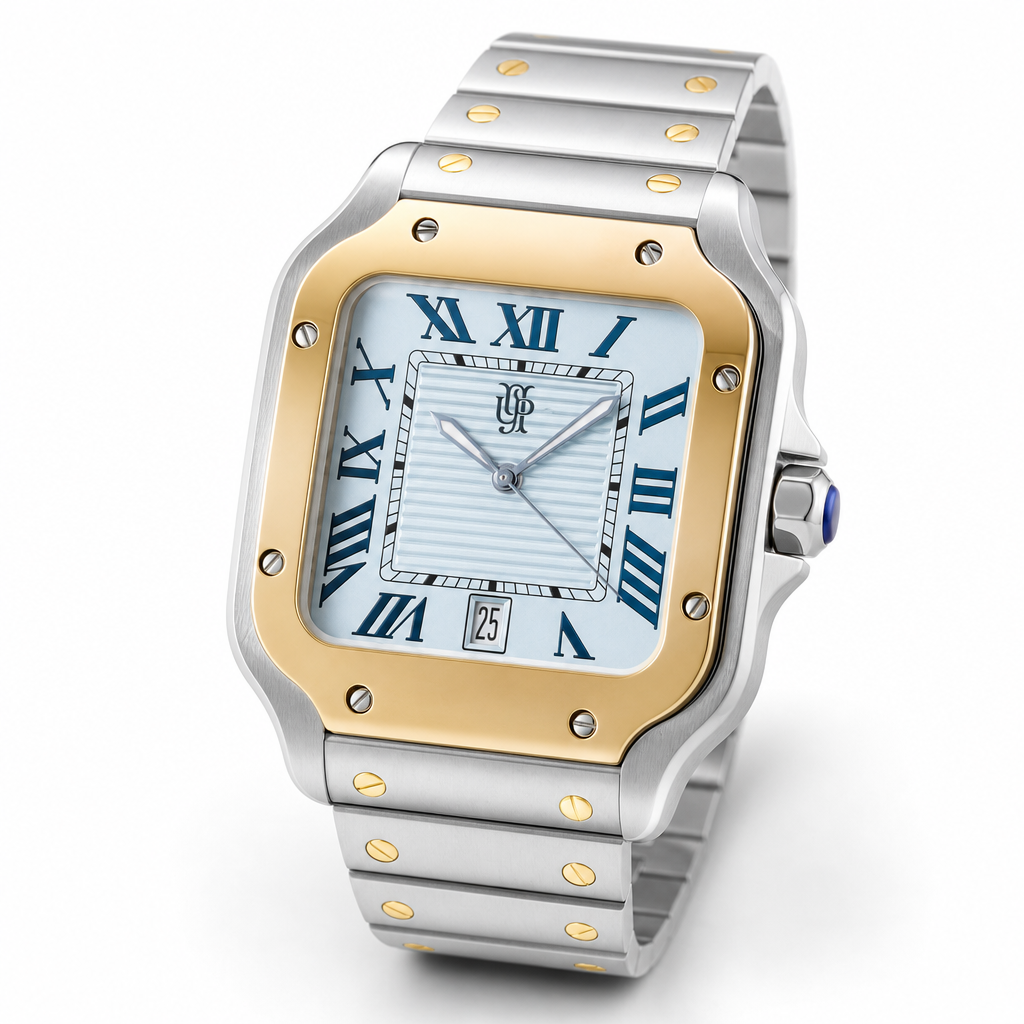 Santiko Two-Tone White – ročno sestavljena ura, studijski posnetek